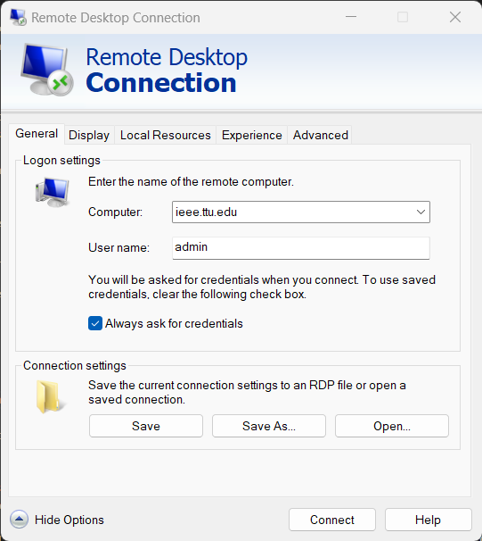 Remote Desktop Client with settings