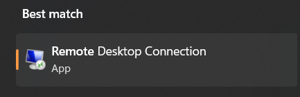 Windows Search Result for Remote Desktop